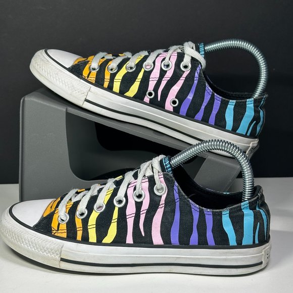 Converse All Star Low Sneakers - Size 6.5 - Rainbow Zebra Shoes - 568949F - Picture 2 of 10